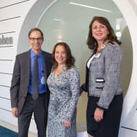 <p>Steven and Alexandra Cohen join Kathleen Silard, executive vice president of Stamford Hospital, to officially open the new Stamford Health Cohen Children’s Unit.</p>