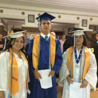 <p>From left, at Port Chester High School&#x27;s recent commencement ceremony: Perla Funes, senior class president; Alfred DiLeo, salutatorian; and Rosa Guerra, valedictorian.</p>