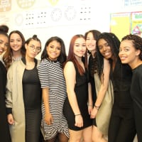 <p>Briana Iamiceli (second from left) poses with models in her Kim Kardashian- inspired designs.</p>