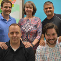 <p>The men&#x27;s support group, front row, from the left, Rich Lindemulder, Dan Librot. Back row, from the left, Adam Yoskowitz, Trudy Heerema, and Rey Rosado.</p>