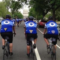 <p>Cyclists in the Police Unity Tour</p>