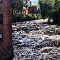 <p>The rushing waters from the waterfall outside the Roundhouse Hotel in Beacon.</p>