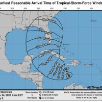 <p>The time frame for the arrival of tropical-storm-force winds from Ian from the National Hurricane Center.</p>
