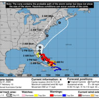 <p>The latest projected path and timing for Hurricane Isaias by the National Hurricane Center.</p>