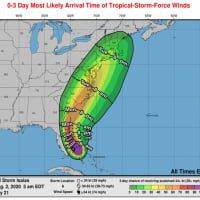 <p>A look at the most likely arrival times for Tropical Storm-force winds.</p>