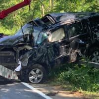 <p>A car was totaled after crashing near a Northern Westchester reservoir.</p>