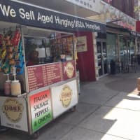 <p>The hot dog stand is open year-round outside of Karl Ehmer Quality Meats on Broadway.</p>