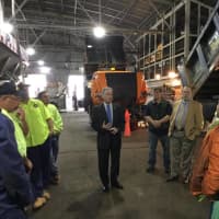 <p>Rockland County Executive Ed Day visits a two-day refresher course to update road maintenance workers in the science and the art, of plowing snow. </p>