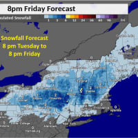 <p>A look at areas in the Northeast where some snowfall is expected on Friday, Oct. 30.</p>