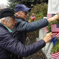 <p>Shirley and Irving Bienstock participate in Fair Lawn&#x27;s Wreaths Across America ceremony on Saturday.</p>
