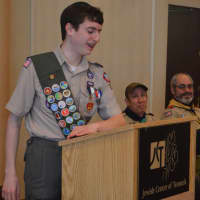 <p>Avi Samuel speaking at his Eagle Scout Court of Honor.</p>