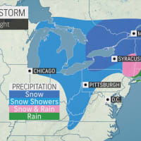 <p>A look at the projected weather pattern Saturday night, Jan. 25.</p>