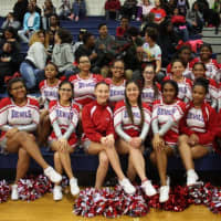 <p>Peekskill High School cheerleaders were on hand for senior night.</p>