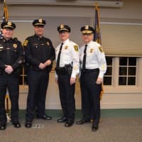 <p>From left to right: Sgt. Mike Sweeney, Lt. Steve Corrone, Capt. Keith White and Chief John Salvatore</p>