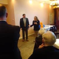 <p>Bronxville Mayor Mary Marvin introducing Pango pay-by-phone parking with officials.</p>