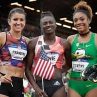 <p>Mount Vernon native Deajah Stevens (right) is representing America at the Olympics.</p>