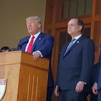 <p>Donald Trump speaks at New York Military Academy in Cornwall prior to his rally in Poughkeepsie.</p>