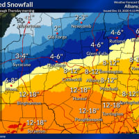 <p>A look at projected snowfall totals north of I-84 in New York, Connecticut, and Massachusetts.</p>
