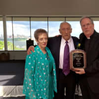 <p>honoree John Bucco with Cathy Eichler and Fr. Ken Evans</p>
