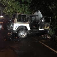 <p>A vehicle involved in a accident on King Street was destroyed by fire.</p>