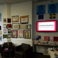 <p>Some of the Peekskill student artwork on display at Westchester Community College.</p>