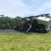 <p>A car carrier on Interstate 684 collided with a DOT dump truck on Wednesday.</p>