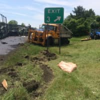 <p>A collision on Interstate 684 moved a parked dump truck nearly 50 feet.</p>