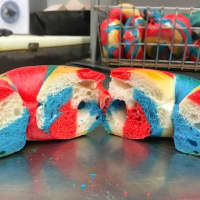 <p>Rainbow bagel anyone? There are lots of crazy flavors at Upper Crust Bagel Company in Old Greenwich.</p>