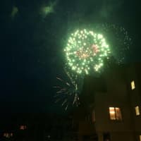 <p>Fireworks over the condominium building at 1 Main Street, Nyack.</p>