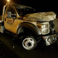 <p>The tow truck after the crash on I-95 in Greenwich.</p>