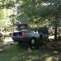 <p>The driver in this car crash Saturday in Weston suffered nonlife-threatening injuries.</p>