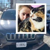 <p>Jennifer Carl with Willow, who was in a Jeep Cherokee that was stolen from a Hudson County gas station.</p>