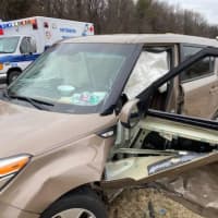 <p>A driver was hospitalized with minor injuries Monday morning in a two-car crash on Route 78 eastbound in Hunterdon County, state police said.</p>