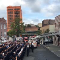 <p>Fellow firefighters, police officers and city officials gathered Wednesday to honor Michael Fahy who was killed in the line of duty on Tuesday.</p>