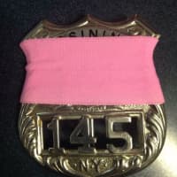<p>Ossining police officers will wear pink bands on their badges during October to show their support for Breast Cancer Awareness.</p>