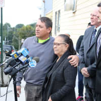<p>Manual Ayala&#x27;s family speaking to the public in New Rochelle on Wednesday.</p>