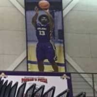 <p>A poster of Woodlands High School grad Reece Williams at SUNY Albany.</p>