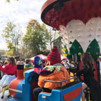 <p>A pumpkin enjoys a ride at the Pleasantville Ragamuffin Parade</p>