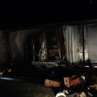 <p>Westport fire officials said the fire started near a rear tire, which exploded, causing the fire to spread to the rest of the truck.</p>