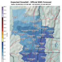 <p>A look at snowfall projections for the storm on Tuesday, Feb. 9 north of I-84 in New York and Connecticut.</p>