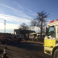 <p>Two of the Croton fire engines making their way to the second scene after extinguishing a small debris fire on the Amtrak train.</p>