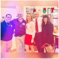 <p>Harrison Mayor Ron Belmont, right, made a special guest appearance before the Dec. 7 holiday lunch for senior citizens at the downtown club.</p>