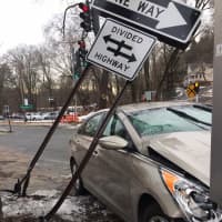 <p>First responders were dispatched to the Taconic Parkway-Cleveland Street intersection for reports of a car that was wrapped around a pole.</p>