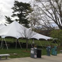 <p>The tent is set up Friday for the Westport Maker Faire. It will be filled up by Saturday morning.</p>