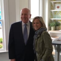 <p>Lily Kanter, one of the owners of Serena &amp; Lily, poses with First Selectman Jim Marpe.</p>