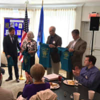 <p>At the Westport Sunrise Rotary: Jeff Cohen of the club; Bill Harmer, of the Westport Library; Fiona Hodgson, of Fairfield County’s Community Fund; Ira Bloom of Berchem, Moses and Devlin; and Tom Ayers, of the Russell Agency.</p>