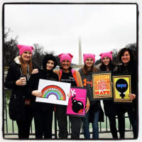 <p>Ramsey mom Amanda Fredericks, third from left, with her two kids and their friends, ready to march in Washington D.C.</p>