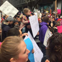 <p>Alissa Smith of Fairfield is part of this crowd rallying Saturday in the Women&#x27;s March on New York City with people of all ages.</p>