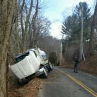 <p>Easton police are on the scene Monday of an oil truck accident on Judd Road on the Monroe border.</p>