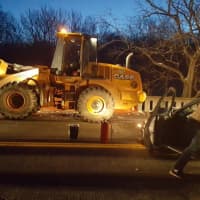 <p>A car traveling on Route 9G crashed into a front-end loader on Thursday.</p>